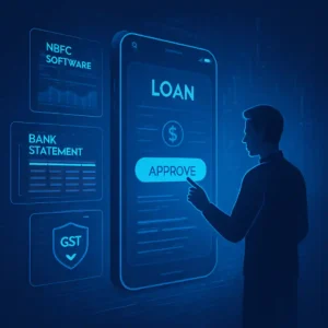 Illustration of digital lending transformation in India powered by NBFC software with integrated bank statement analyser and GST tool for faster loan approvals and wider financial inclusion
