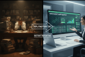 A comparison between slow manual underwriting and efficient automated credit appraisal systems.