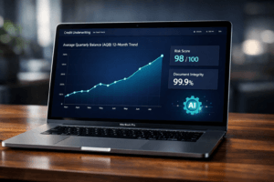 A professional digital dashboard for bank account analysis on a laptop