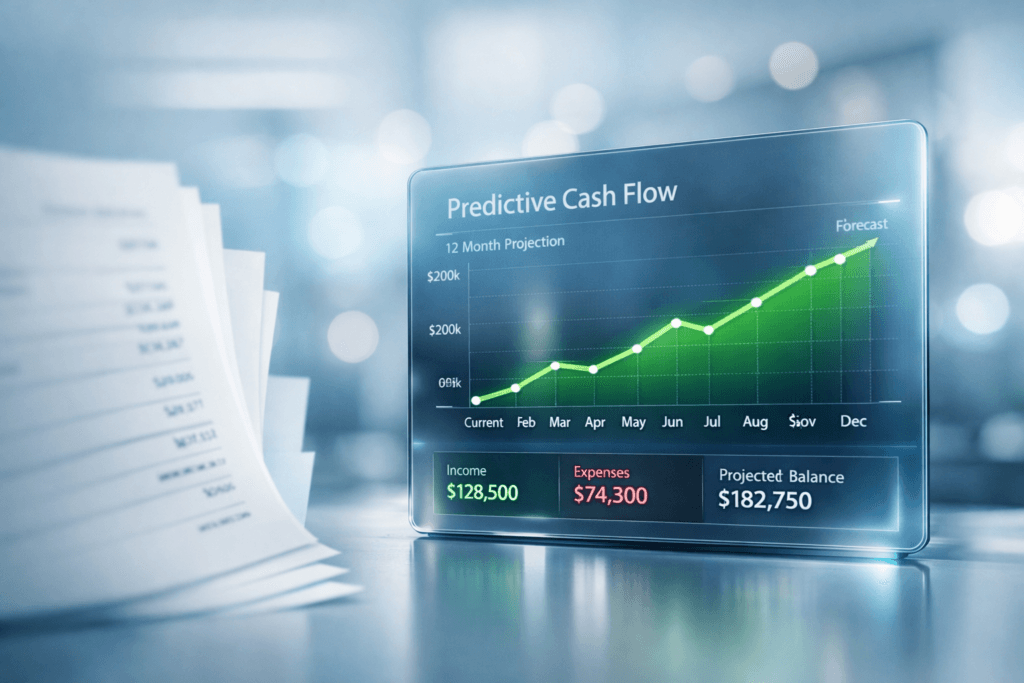 A dashboard showing predictive cash slow