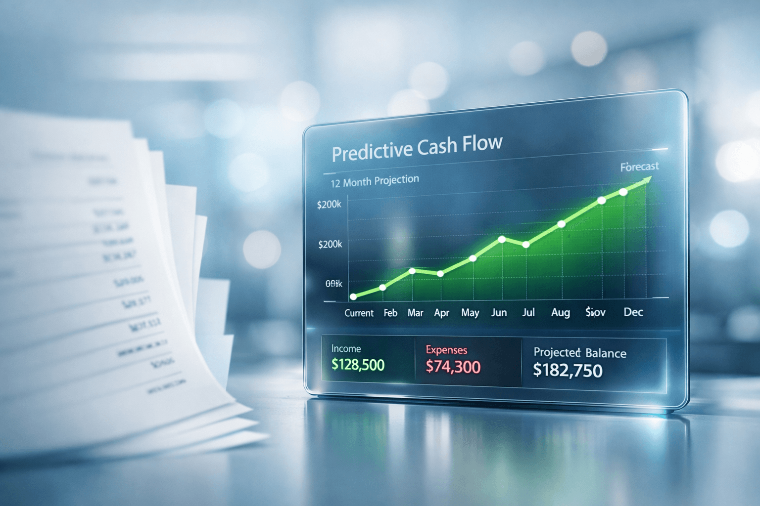 A dashboard showing predictive cash slow