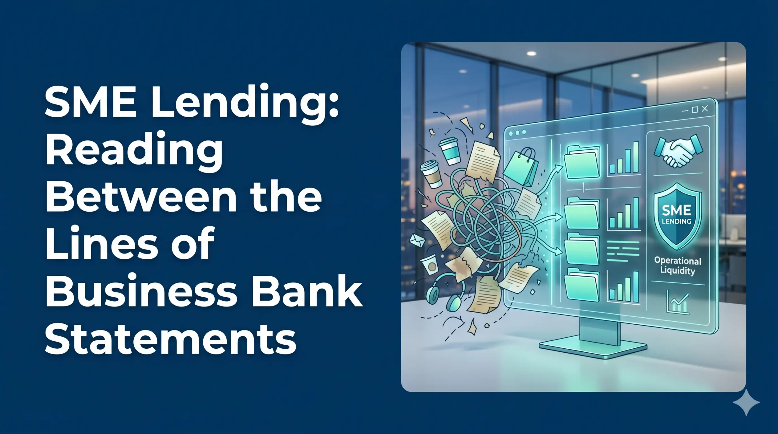 conceptual photo symbolizing a lender analyzing a business bank statement to assess eligibility for SME lending.